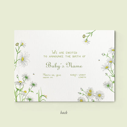 Daisies Printed Birth Announcement with photo