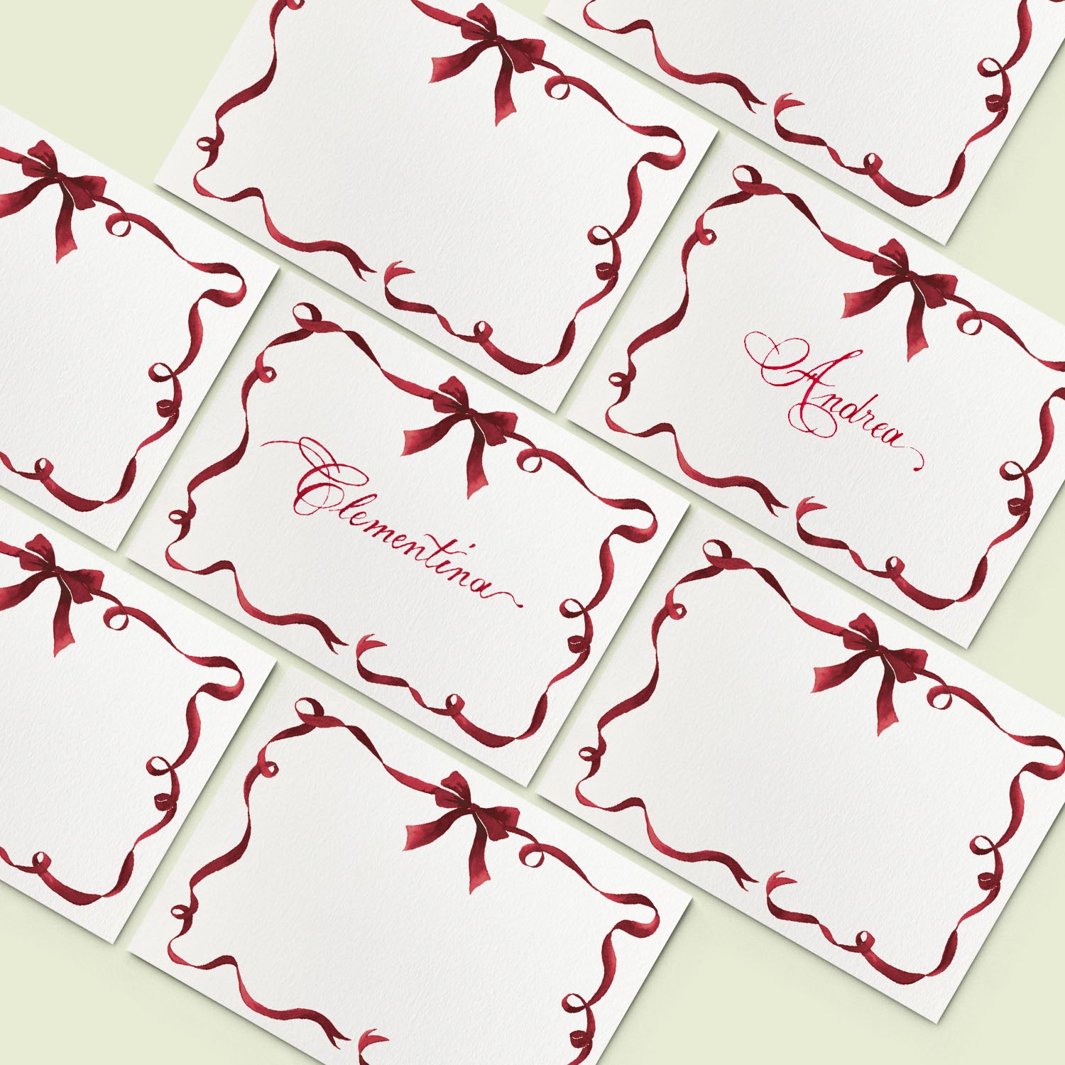 Festive Ribbon Place Cards Burgundy - 02 -