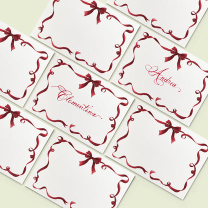 Festive Ribbon Place Cards Burgundy - 02 -