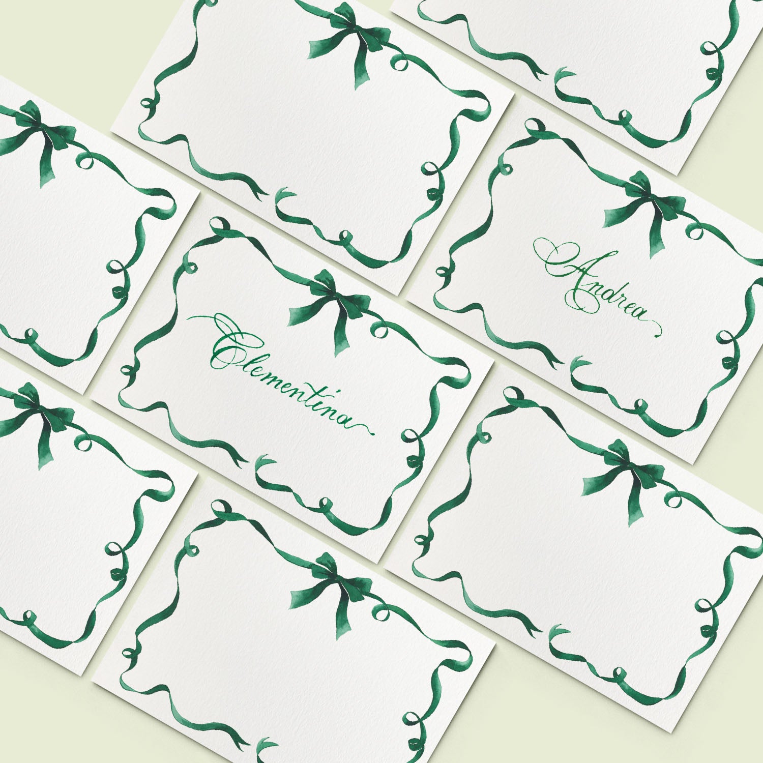 Festive Ribbon Place Cards Green - 02