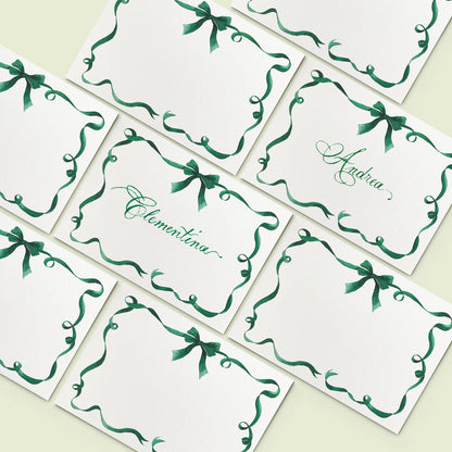 Festive Ribbon Place Cards Green - 02