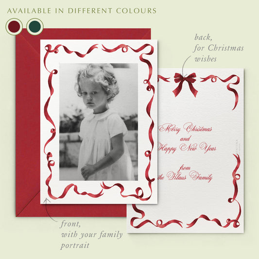 Festive Ribbon Printed Family Cards - Burgundy - Cover