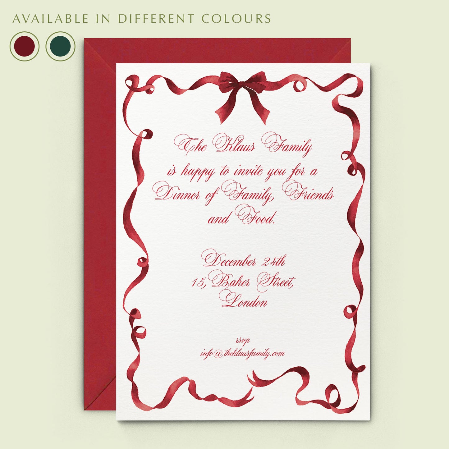 Festive Ribbon Printed Invitations - Cover