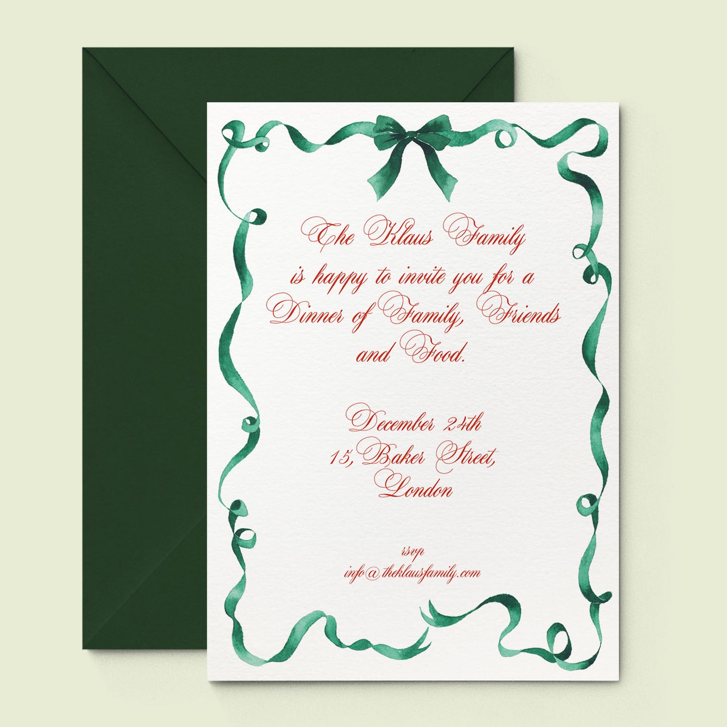 Festive Ribbon Printed Invitations - Green_1