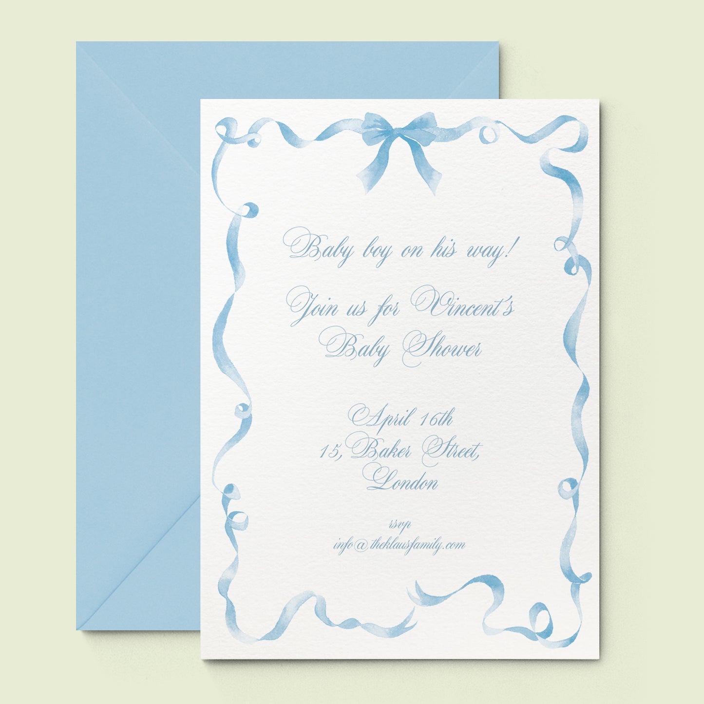 Festive Ribbon Baby Shower Printed Invitation