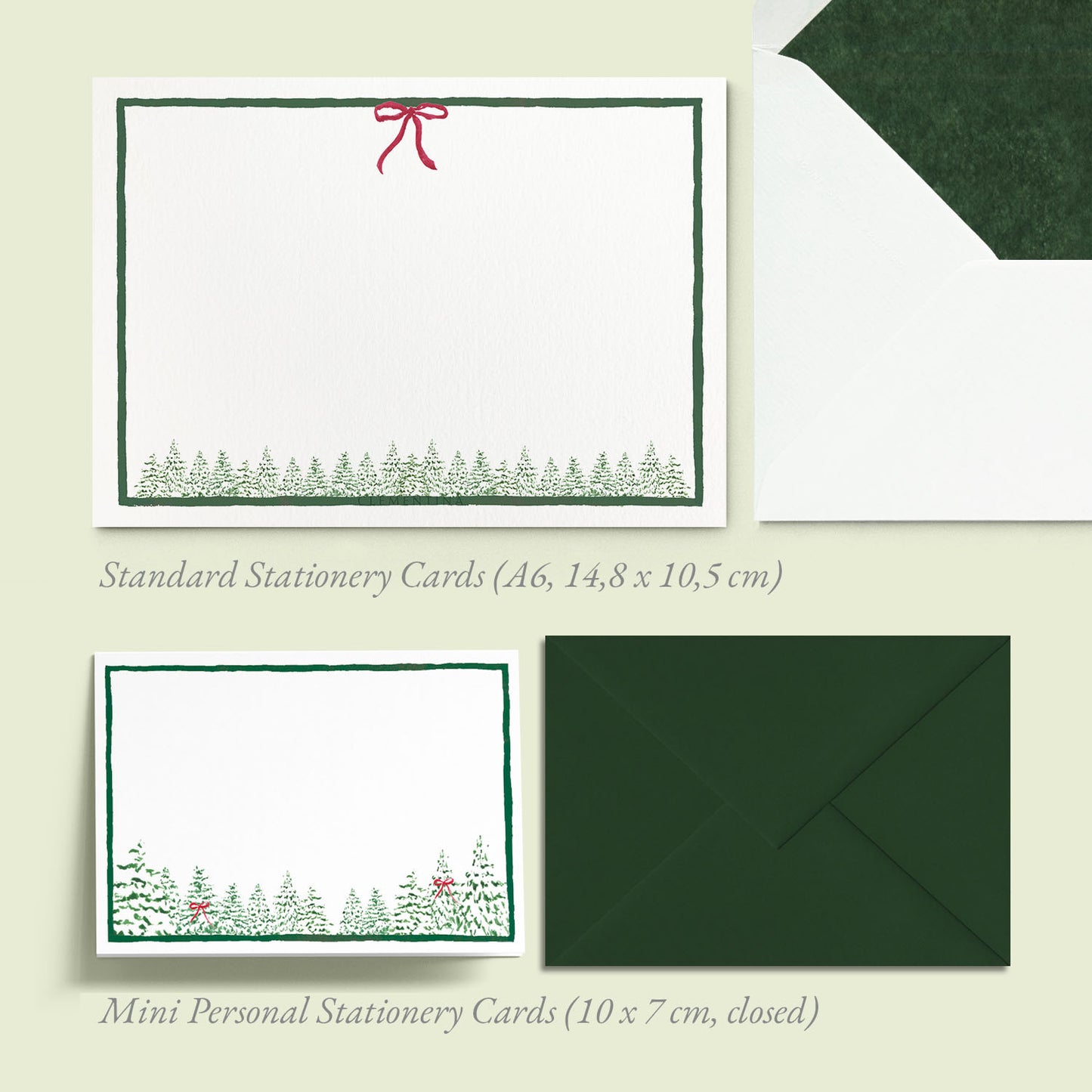 Green Pines Mini Personal Stationery Cards