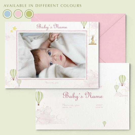 Hot Air Balloons Printed Birth Announcements - With Photo - 01