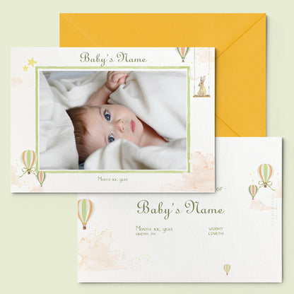 Hot Air Balloons Printed Birth Announcements - With Photo - 06