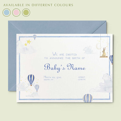 Hot Air Balloons Printed Birth Announcements - Without Photo - 01