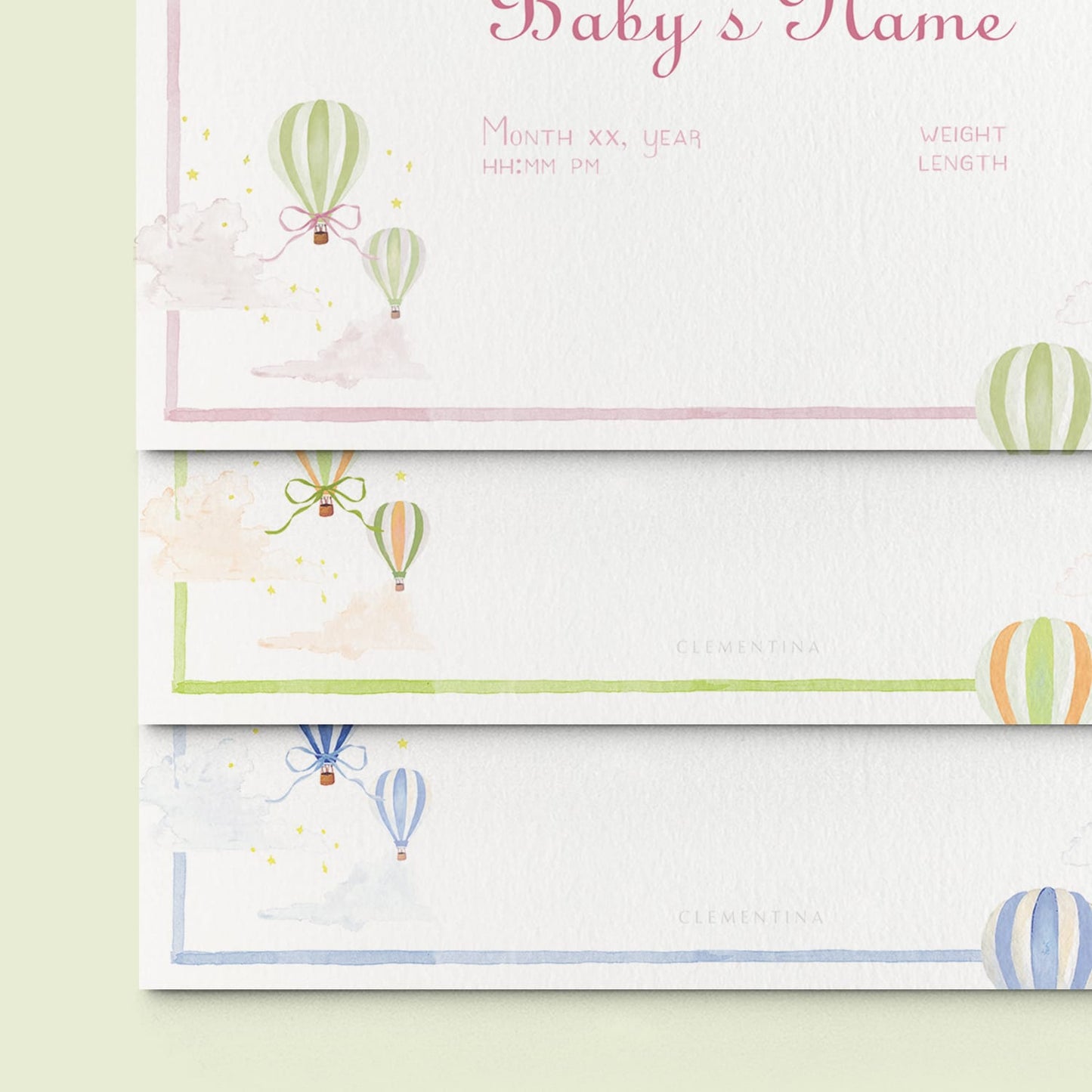 Hot Air Balloons Printed Birth Announcements - Without Photo - 02