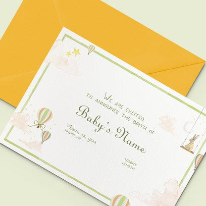 Hot Air Balloons Printed Birth Announcements - Without Photo - 03