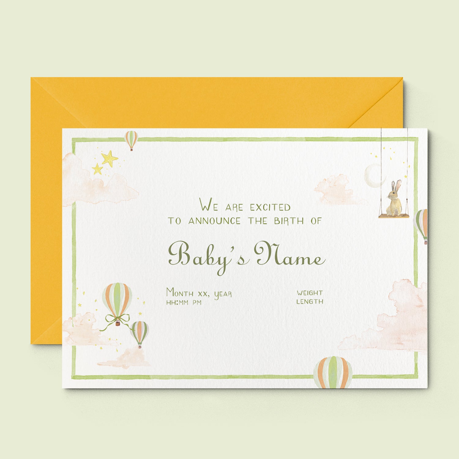 Hot Air Balloons Printed Birth Announcements - Without Photo - 05