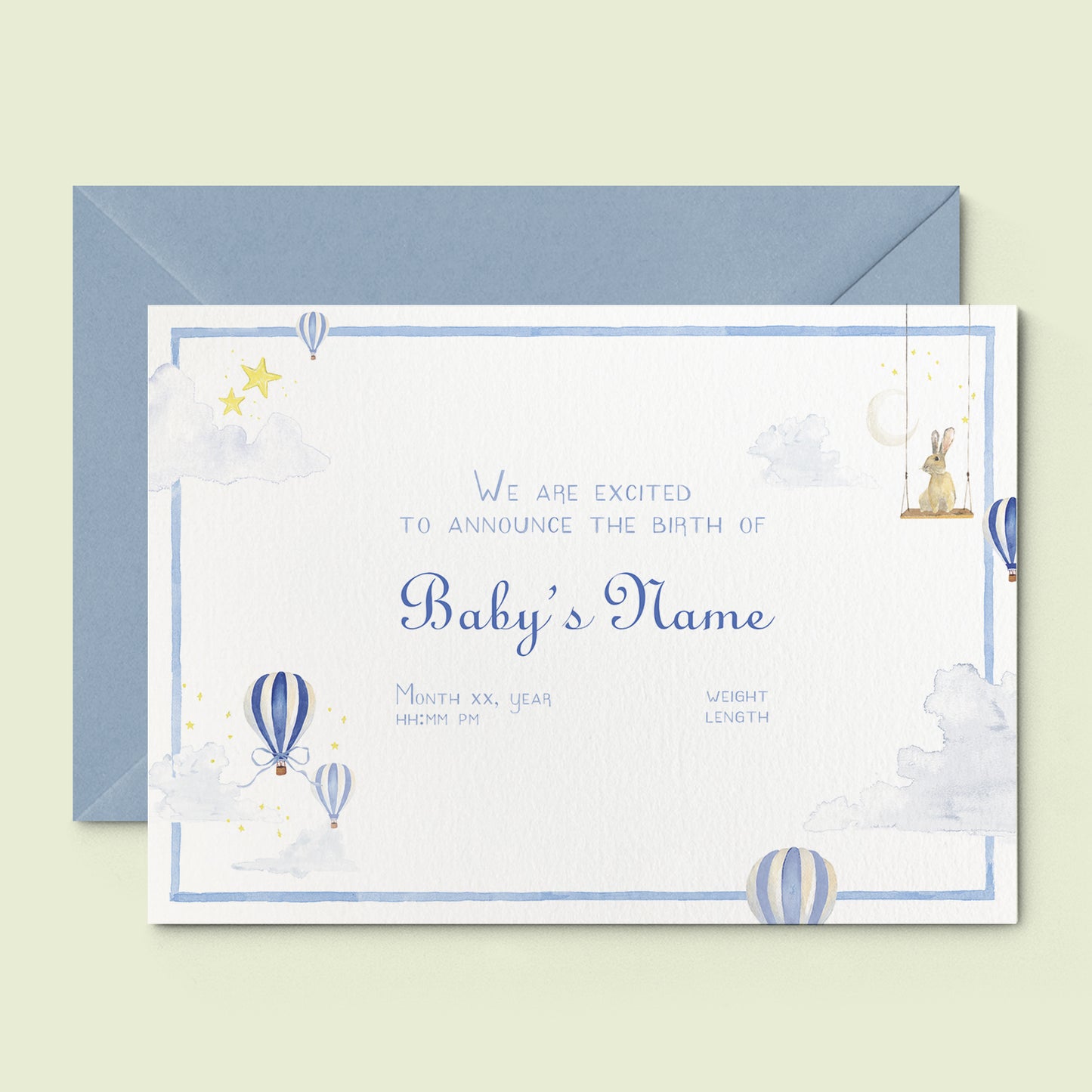 Hot Air Balloons Printed Birth Announcements - Without Photo - 06