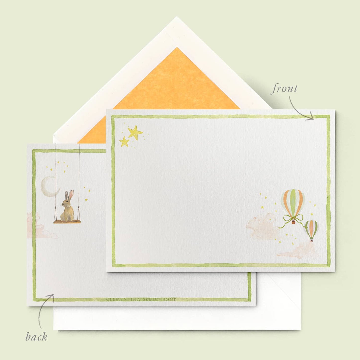 Hot Air Balloons Stationery Cards - Green