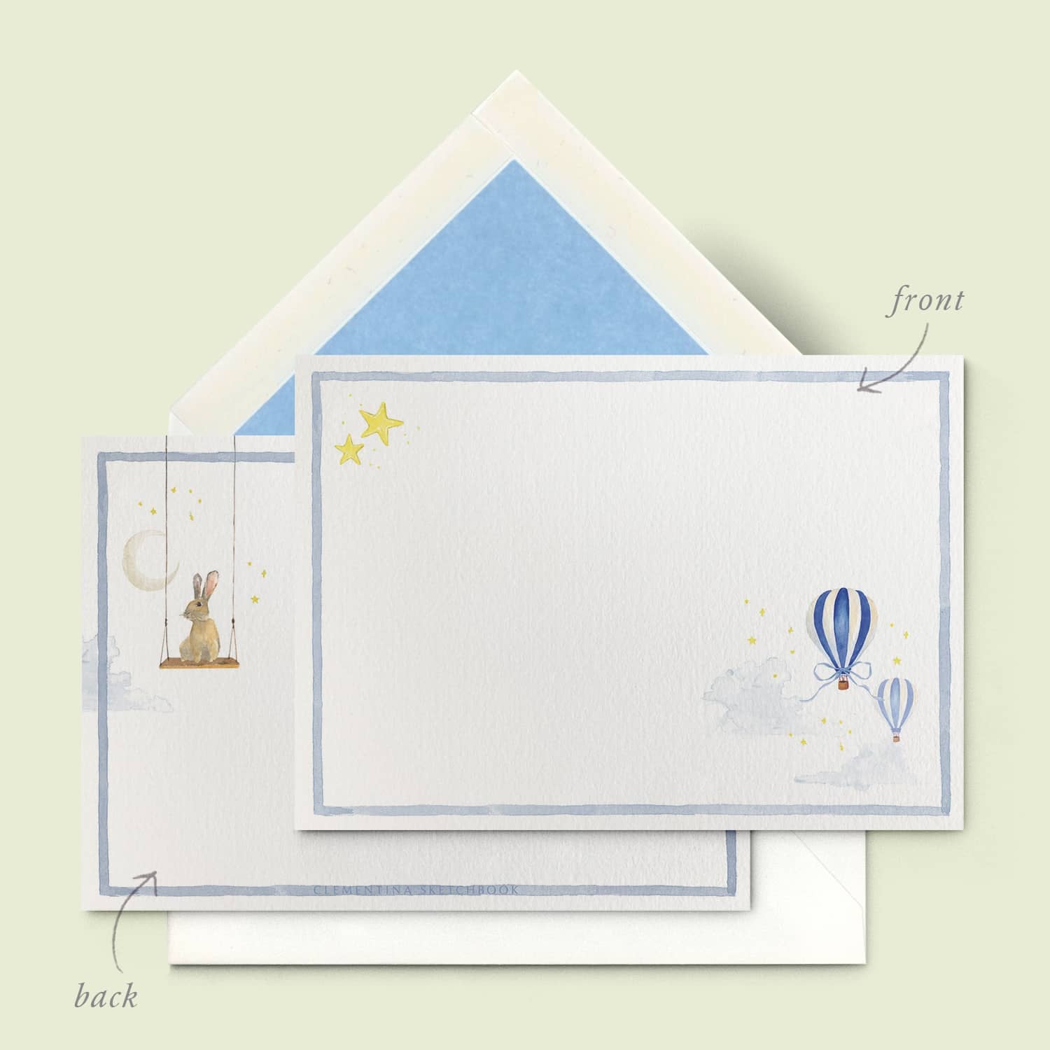 Hot Air Balloons Stationery Cards - Light Blue