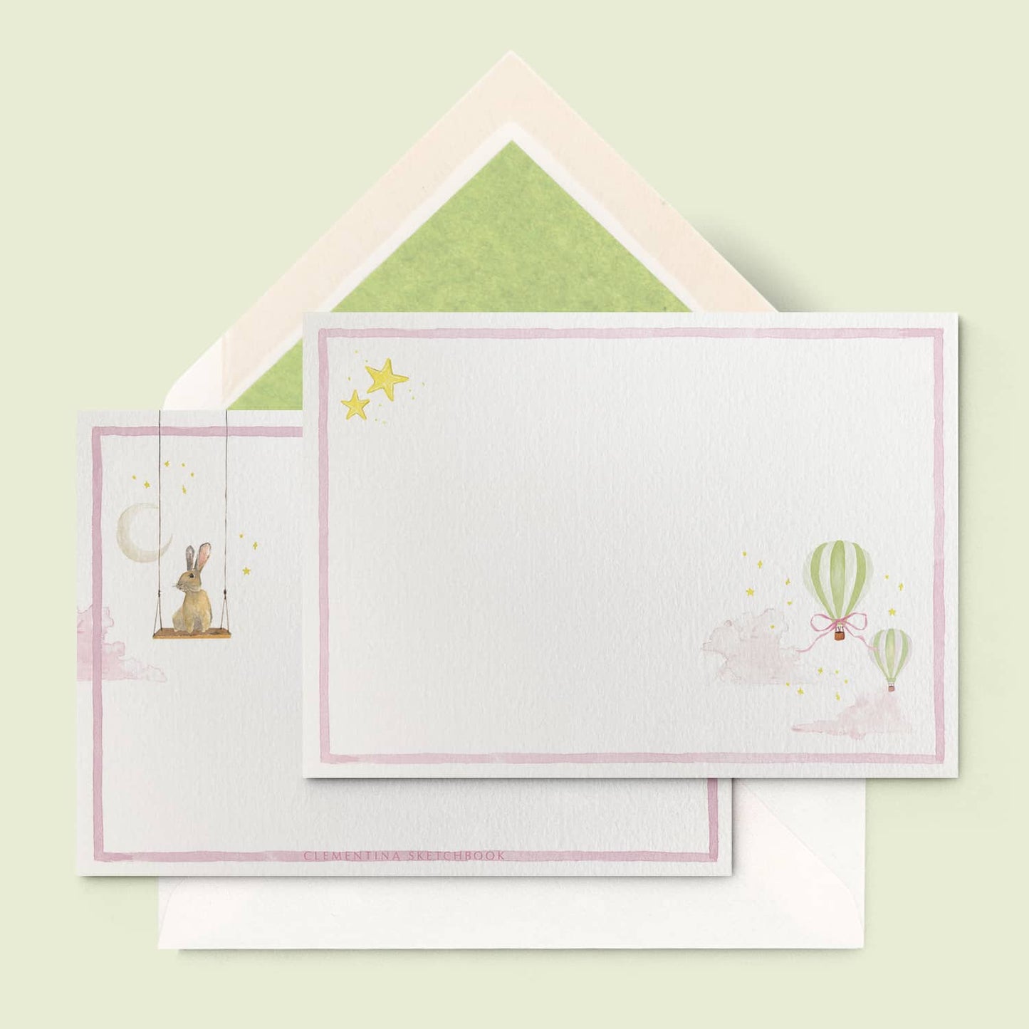 Hot Air Balloons Stationery Cards - Pink