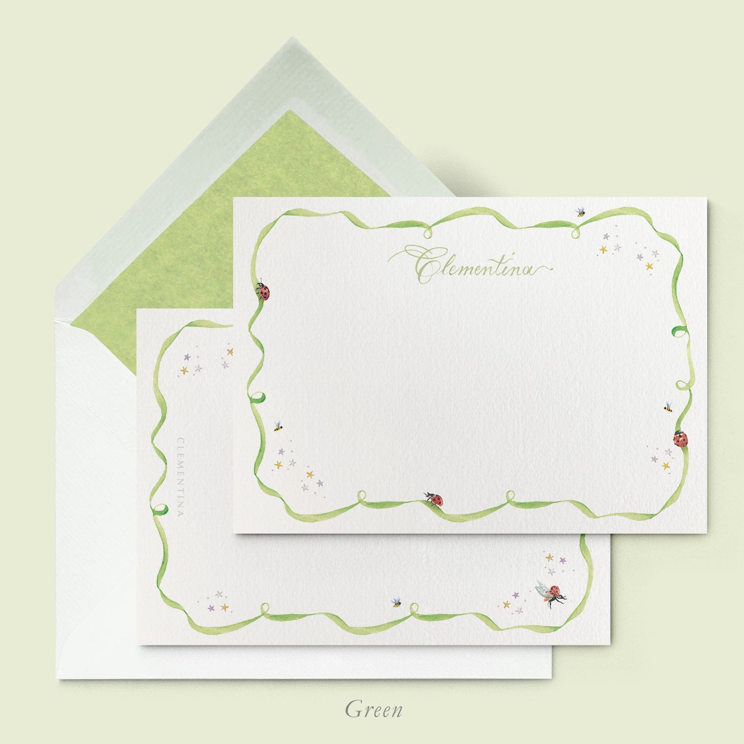 Ladybugs Stationery Card - Green variation