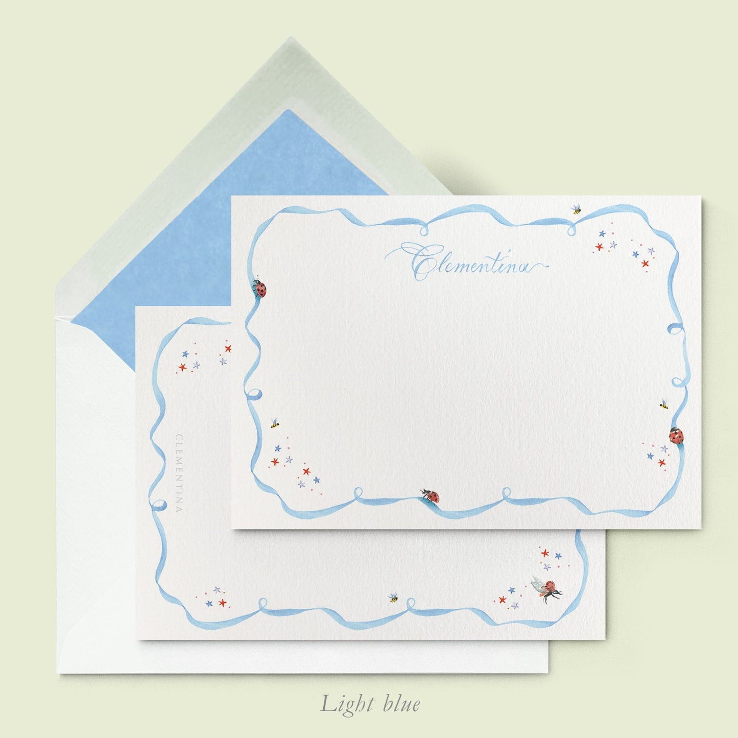 Ladybugs Stationery Card - Light Blue variation