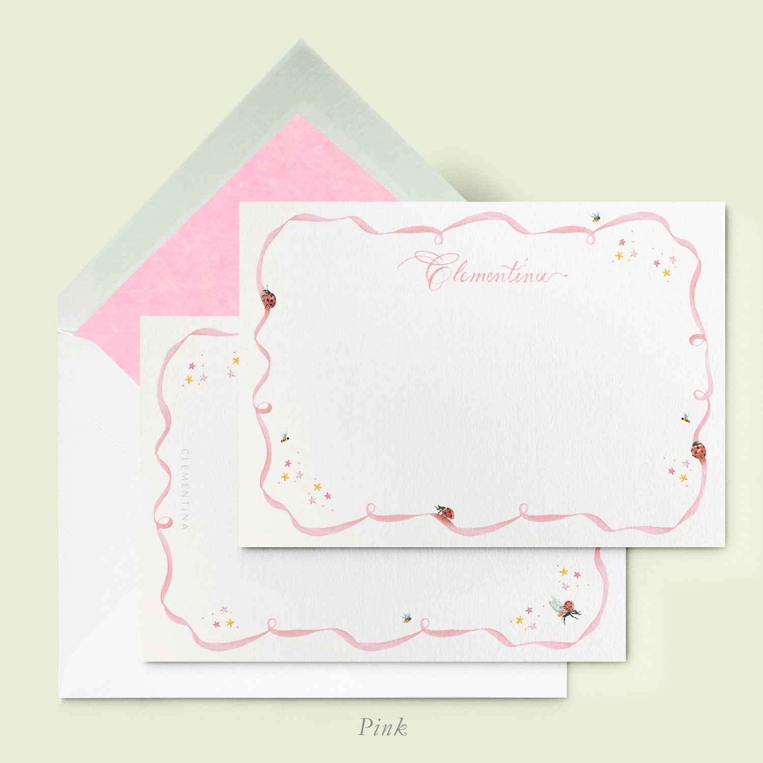 Ladybugs Stationery Card - Light Pink variation