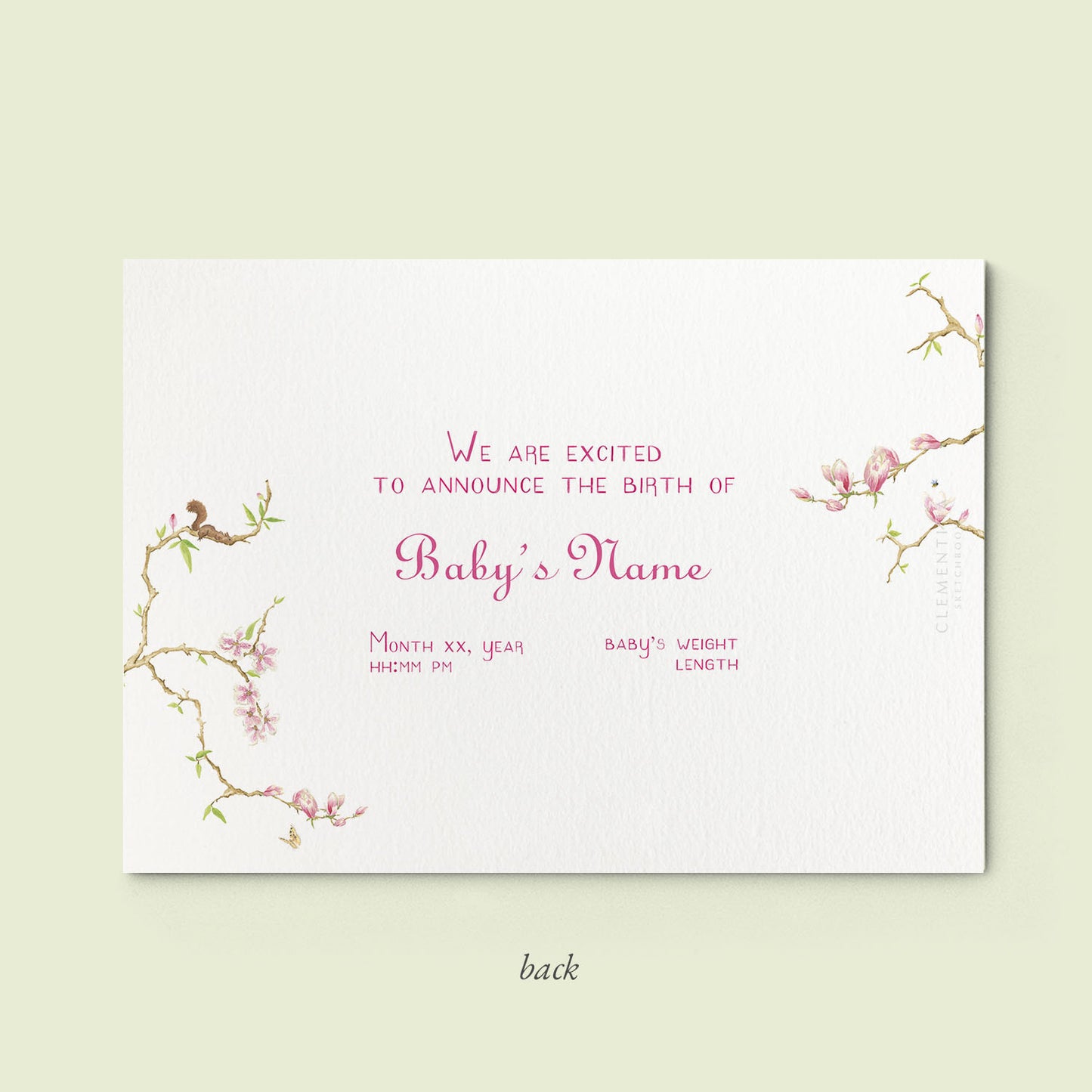 Magnolia Printed Birth Announcement with photo