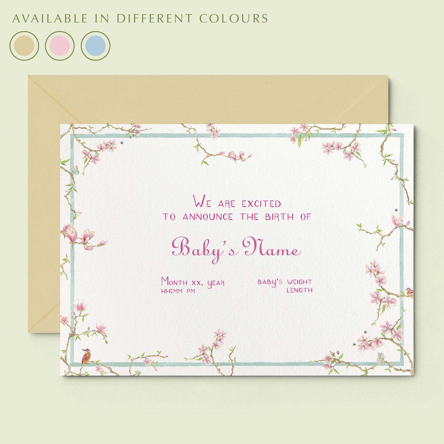 Magnolia Printed Birth Announcement