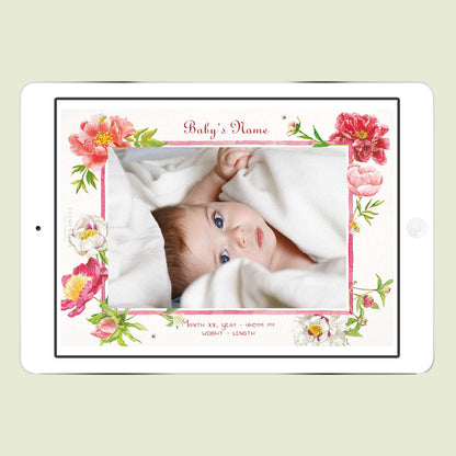 Peonies Digital Birth announcement with photo - Cover - 01