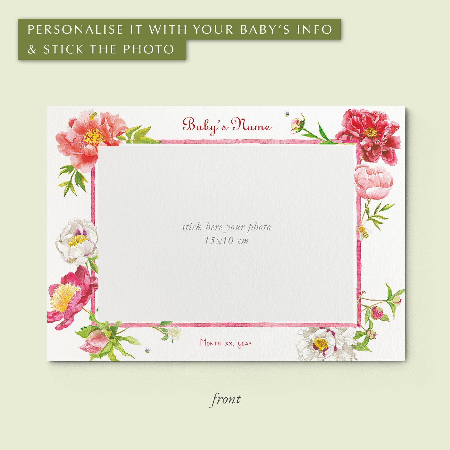 Peonies birth announcement - PRINTED - 02