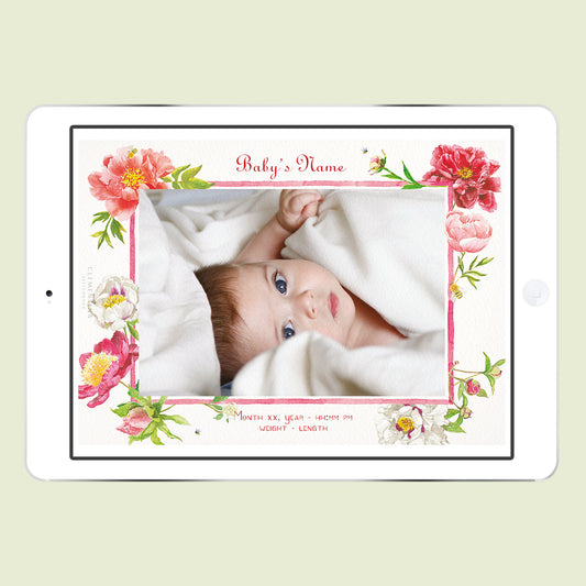 Peonies Digital Birth Announcement
