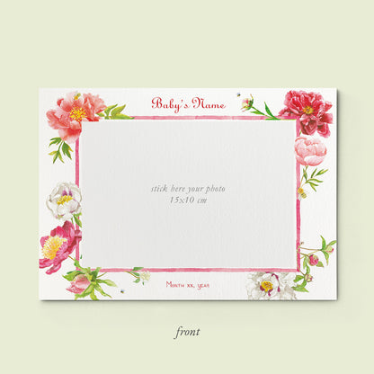 Peonies Printed Birth Announcements with Photo