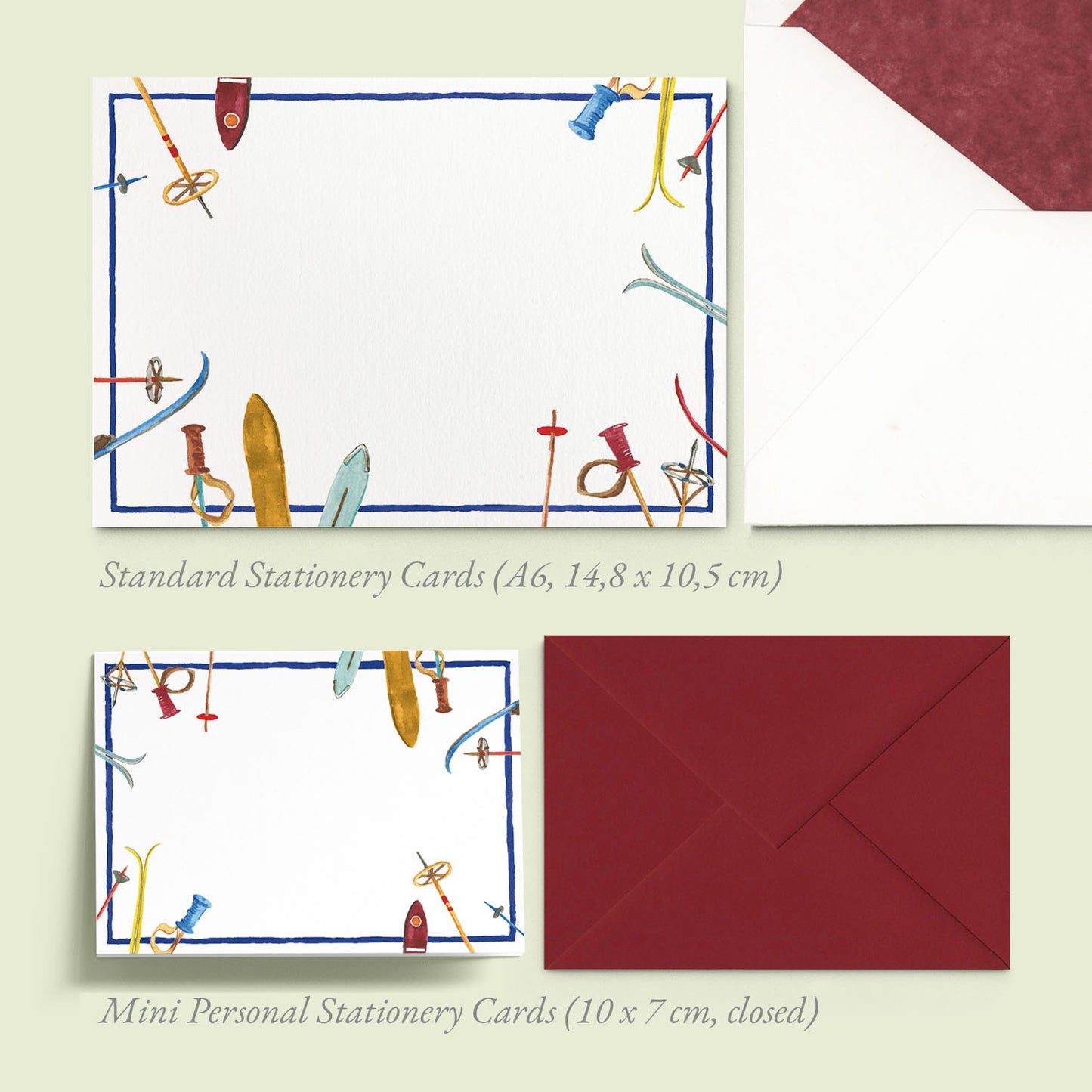 Skis Mini Personal Stationery Cards