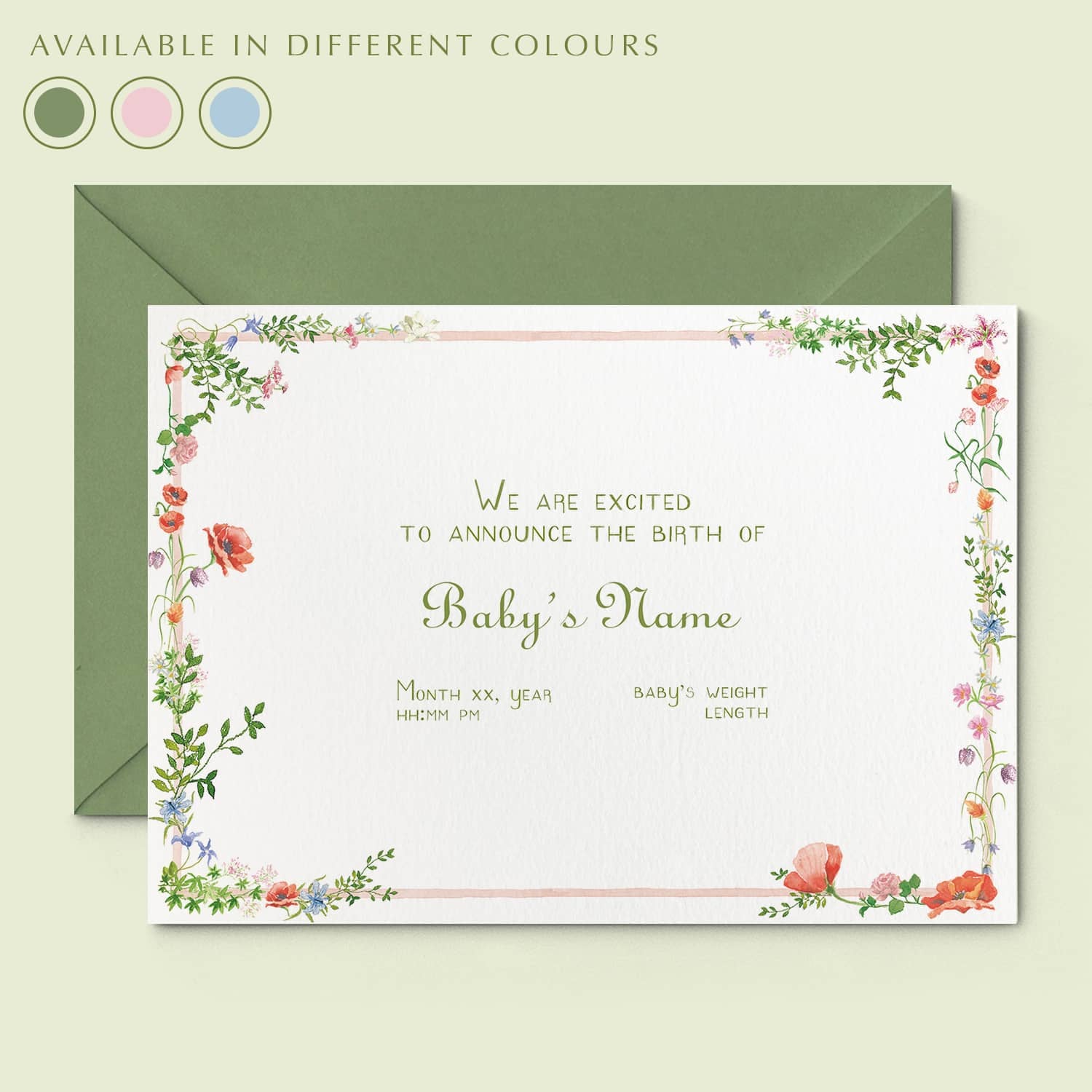 Wild Bloom Printed Birth announcements without photo - Cover - 01