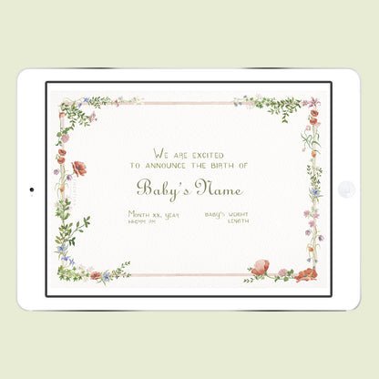 Wild Blooms Digital Birth Announcement