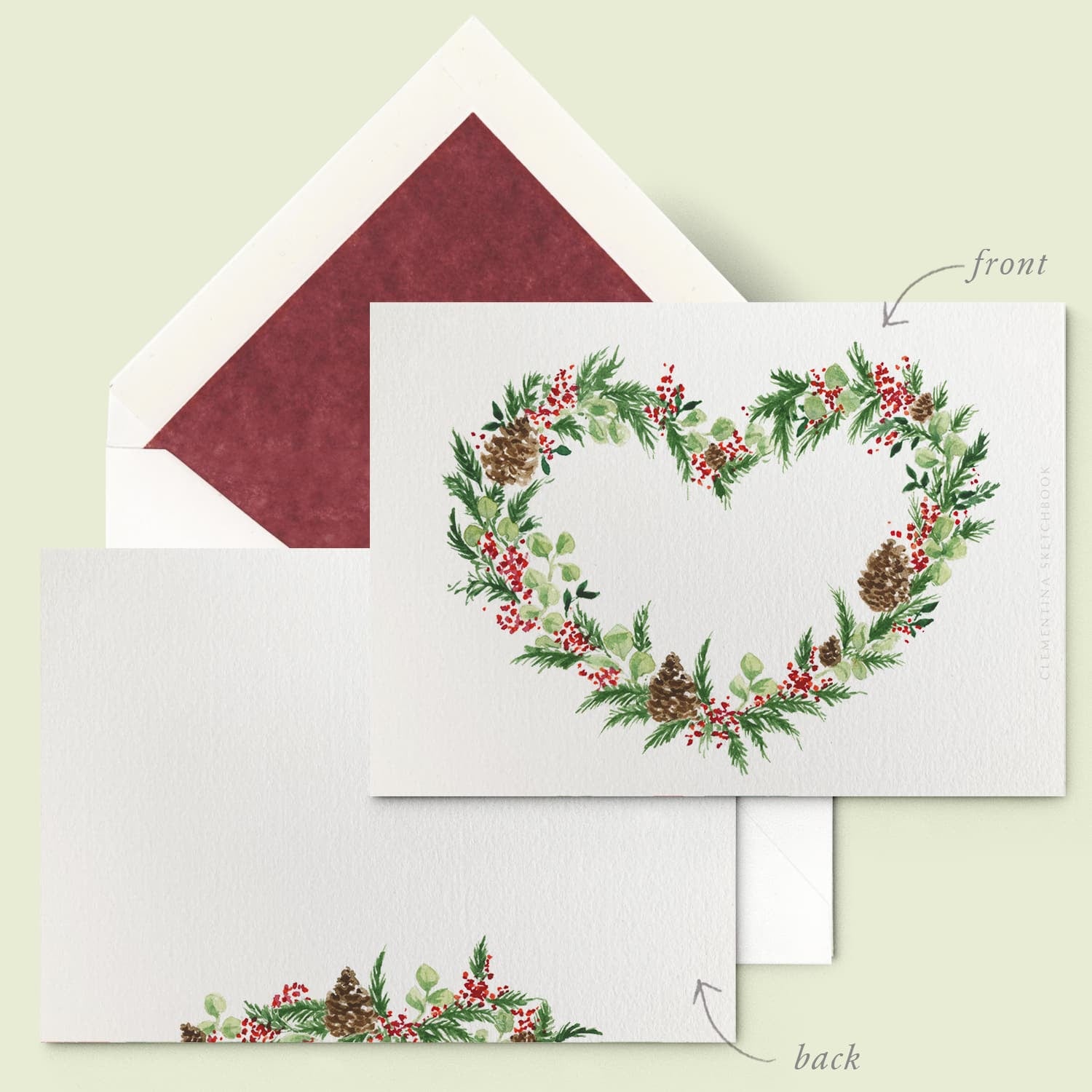 Xmas Wreath Stationery Card - 01