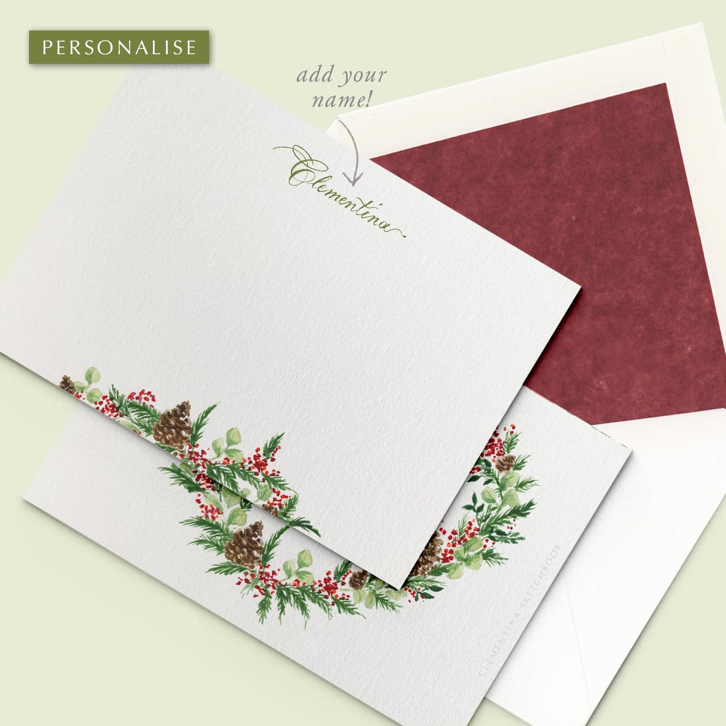 Xmas Wreath Stationery Card - 05